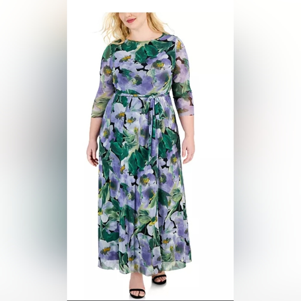 Anne Klein Plus Green and Purple Floral Maxi Dress